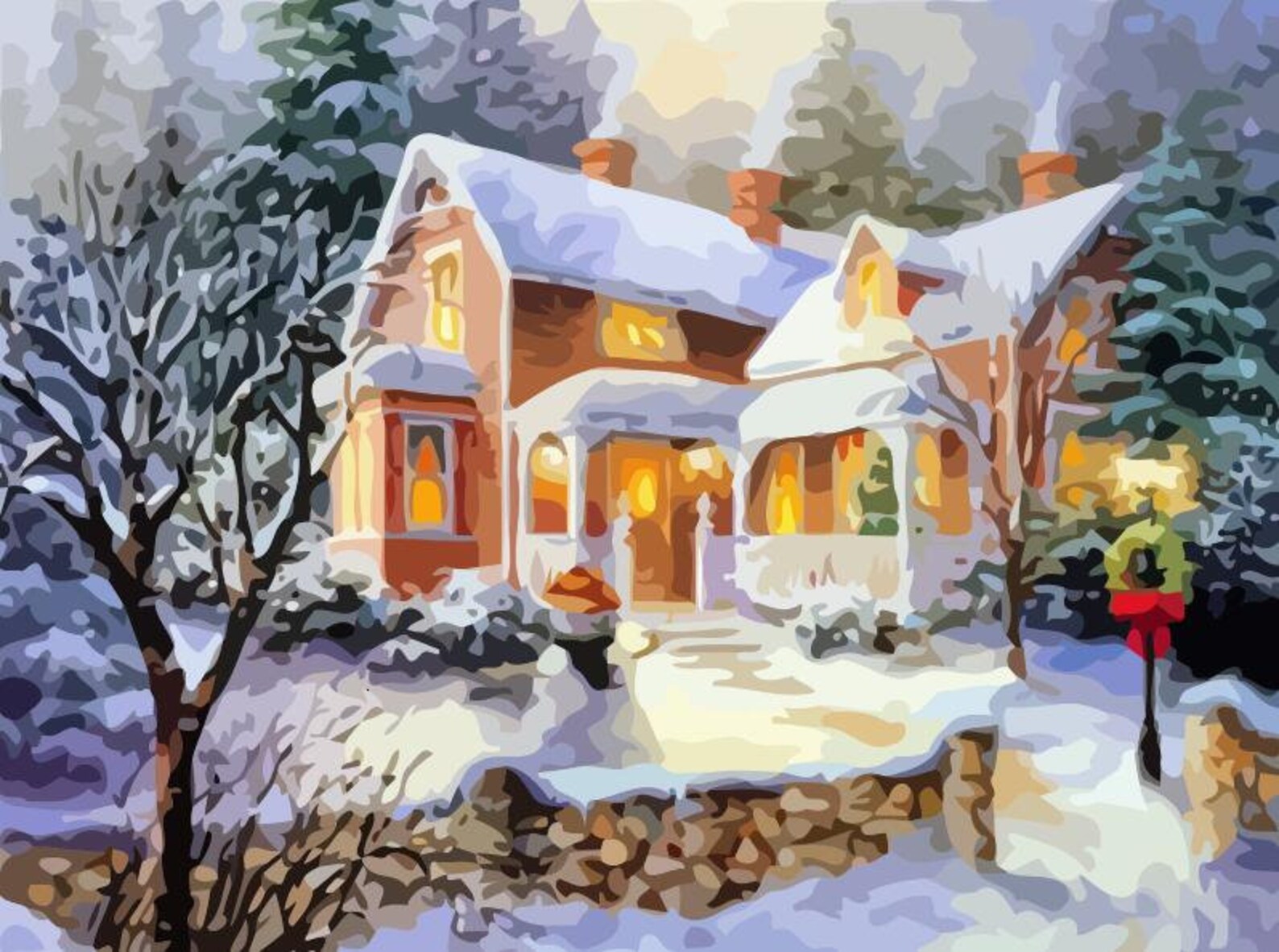 DIY Painting by Numbers Christmas House drawing Canvas Etsy