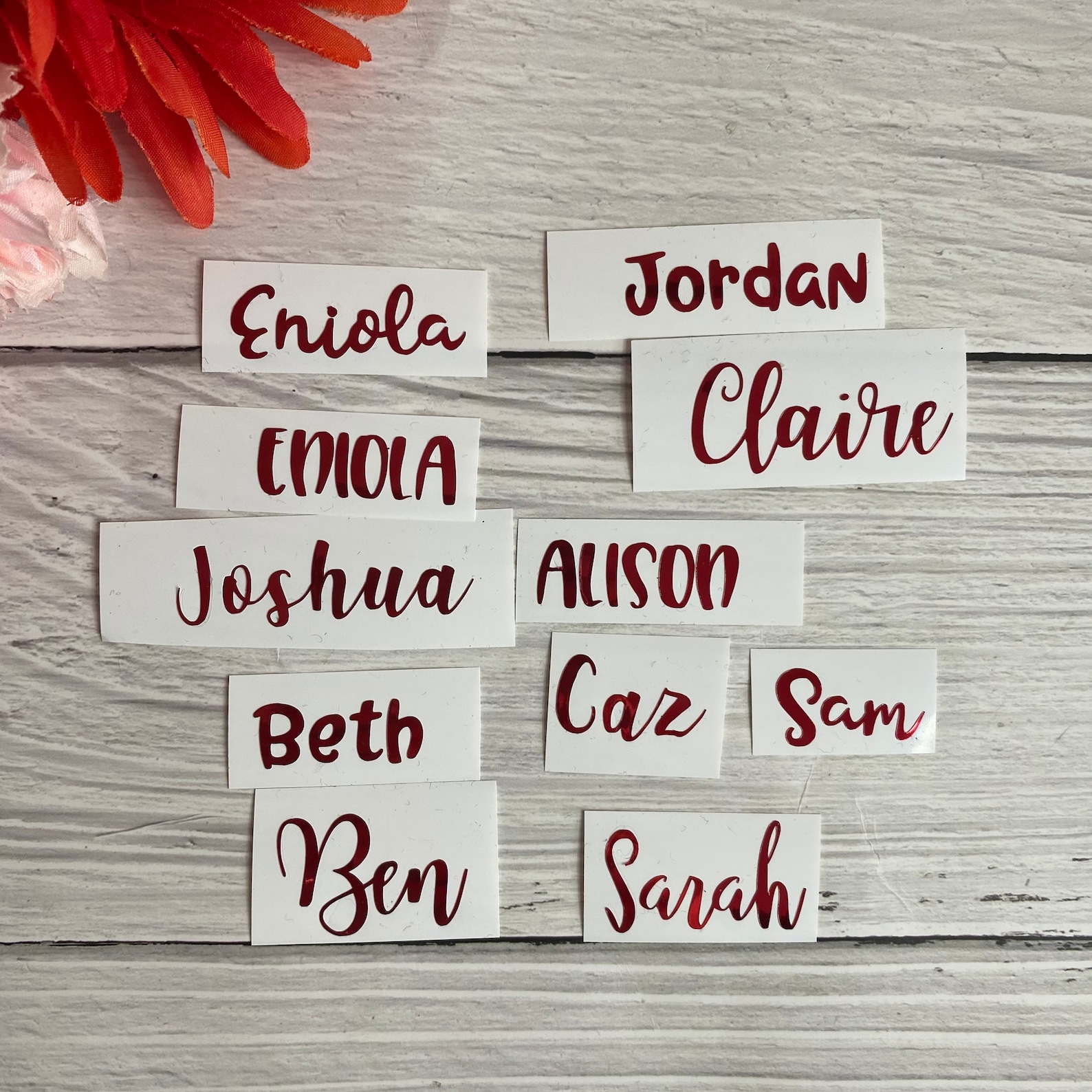Metallic red vinyl name stickers wedding favour stickers Etsy