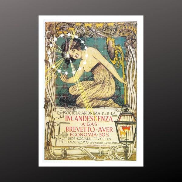 Topless Art Nouveau Woman, 1895 Italian Advertising Poster, Digital Download, Incandescenza, Lanterns and Sunflowers, Giovanni Mataloni Art