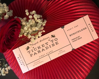 Ticket to Paradise, Digital Download, Valentines Day Surprise, Print Both Sides, Personalize w/ Getaways Location, Date, Occasion, Names