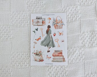 Cottagecore | Sticker Sheet, Snail Mail Stickers, Journaling Stickers, Bujo Stickers