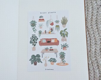 Plantas de casa | Folha de adesivos, adesivos Bujo, adesivos de diário, adesivos de correio tradicional