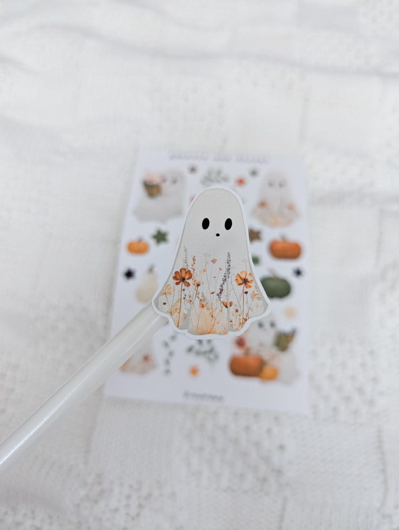 Ghostie and Floral Sticker Sheet, Journaling Stickers, Bujo Stickers