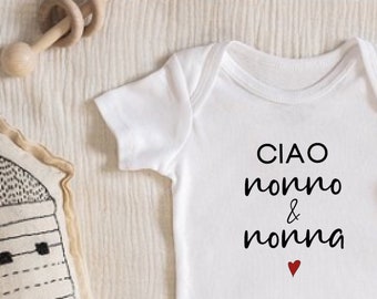 Ciao Nonno and Nonna Grandparents Reveal Onesie, Italian Baby Onesie, Gift For Nonna & Nonno, Italian Grandparents Gift For Pregnancy Reveal