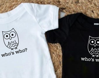Twin Onesie Set, Who's Who Twin Onesie Gift, Cute Gift for Twins, Funny Twins Onesies®, Gift for Twin Babies, Twin Baby Reveal
