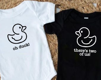 Twin Onesie Set, Oh Duck There's Two, Cute Gift for Twins, Funny Twins Onesies®, Gift for Twin Babies, Twin Baby Reveal, Twin Baby Gift