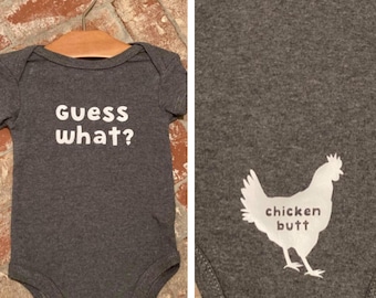 Guess What Chicken Butt Baby Onesie®, Funny Farm Animal Onesie®, Funny Baby Clothes, Baby Shower Gift, Grandchild Gift, Gender Neutral Baby