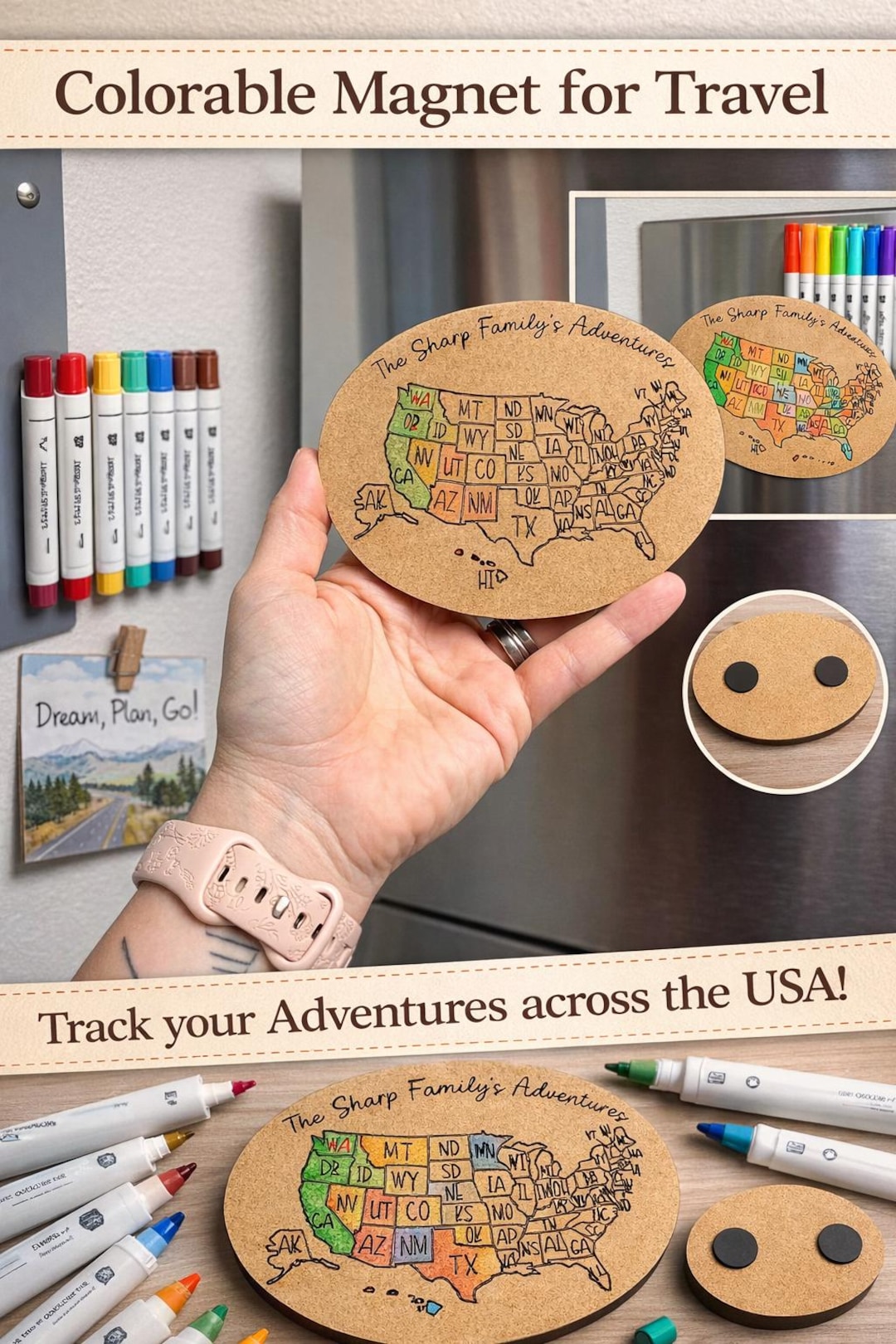 Colorable Travel Map Magnet | USA States Tracker | Personalized Family ...
