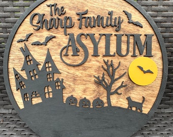 Personalized Halloween Family Sign - Custom Asylum Sign