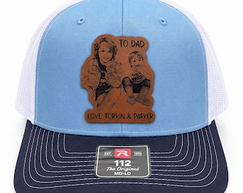 Custom Photo Leather Patch Hat for Dad | Personalized Dad Hat with Kids Picture | Father’s Day Gift | Trucker Cap