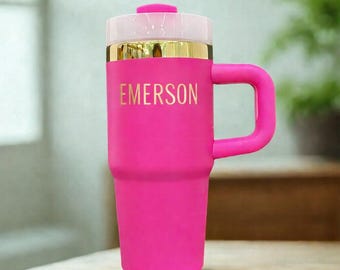 Personalized Kids Tumbler 14oz | Gold Engraved Name Cup | Stainless Steel Insulated | Toddler Drink Cup Gift
