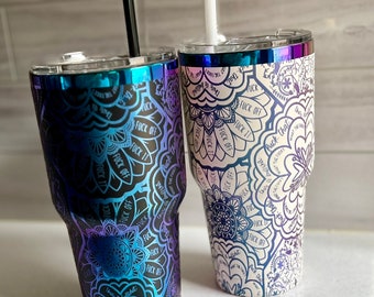 Iridescent Cuss Word Mandala Tumbler - 30 oz Laser Engraved Funny Cup
