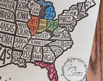 Personalized USA Travel Map – Laser Engraved Coloring Sign