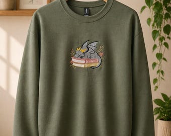 Embroidered Dragon Sweatshirt | Fantasy Reader Crewneck | Romantasy Book Lover Gift | Cozy Bookish Sweatshirt | Booktok Apparel