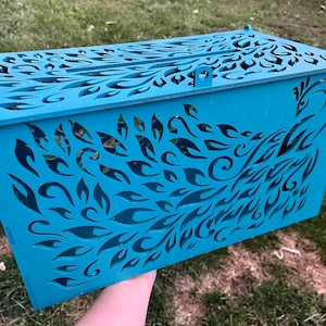 Caja de tarjetas de pavo real para bodas, aniversarios, fiestas