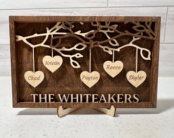 Personalized Wooden Family Tree Sign with stand| Decoration | Couple | Hanging Hearts | Mothers Day | Best Mom Ever Love Grows Here