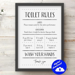 Impresión de reglas de baño: Decoración divertida para la pared del baño (descarga digital)