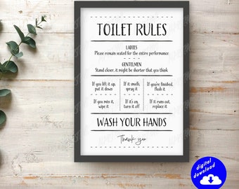 Bathroom prints toilet rules wall decor WC washroom art funny loo posters pictures Printable Digital Instant Download print yourself pdf