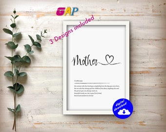 Printable Mothers Day Gift Mother Mum Mummy Definition Digital Instant Download