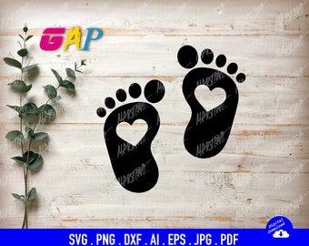 Baby foot love heart newborn foot print svg jpeg ai pdf png instant digital download vector files ready to use in Circut Silhouette programs