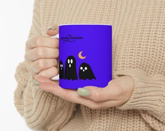 Cute Ghosts with Crescent Moon Mug | Halloween Ceramic Mug