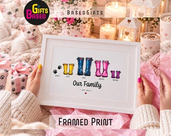 Personalised Wellie Boot Print FRAMED Custom Family Wall Art | New Home Gift |Moving House Present