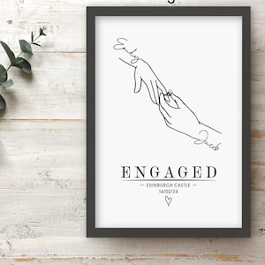 Engagement Gift Anniversary Print Personalised couples Congratulations Poster Framed Hands Love Heart Valentines Day gift Special Date