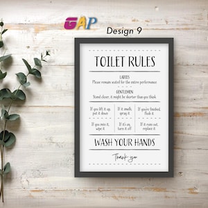 Bathroom prints toilet picture wall decor WC funny loo poster new home gift framed printable rules I hate my job wash your hands washroom