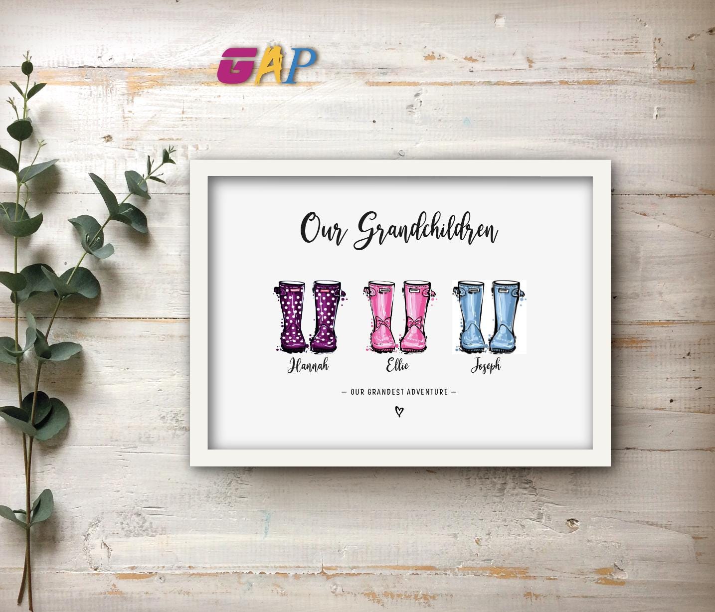 Personalized Grandchildren Wellie Boot Print: Grandparent Gift (Digital  Download)