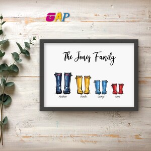 Our Family wellies Print Birthday gift Personalised NewHome picture custom portrait Housewarming, Framed print or digital instant download image 7