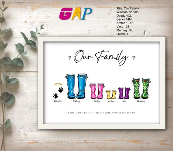 Family Wellies Print wall art: Custom Home Decor Gift