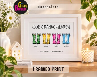 Personalized Grandchildren Wellie Boot Print Framed Family Portrait Gift