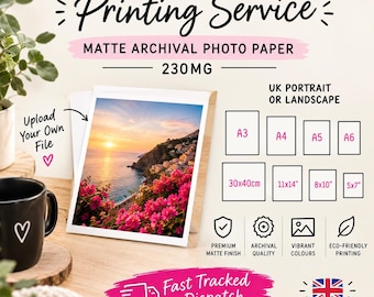 Custom Matte Photo Printing, Upload Your Own File, UK Shipping