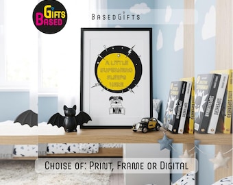 Boys Bedroom Decor: Superhero sleeps here, poster print framed