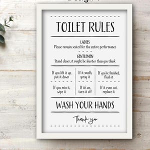Toilet Rules Framed Print | Trendy Bathroom Art | Home Gift