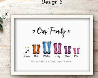 Our Family wellies Print Personalised Gift NewHome picture custom portrait, Birthday, Housewarming, Framed print or digital instant download