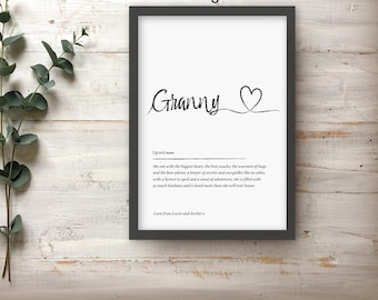 Granny Meaning Personalised Gift Definition Print Framed