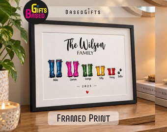 Personalised Family Wellies Print: Framed New Home Gift