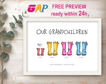 Personalised Family Gifts Grandchildren Boot Print: Custom Home Wall Art
