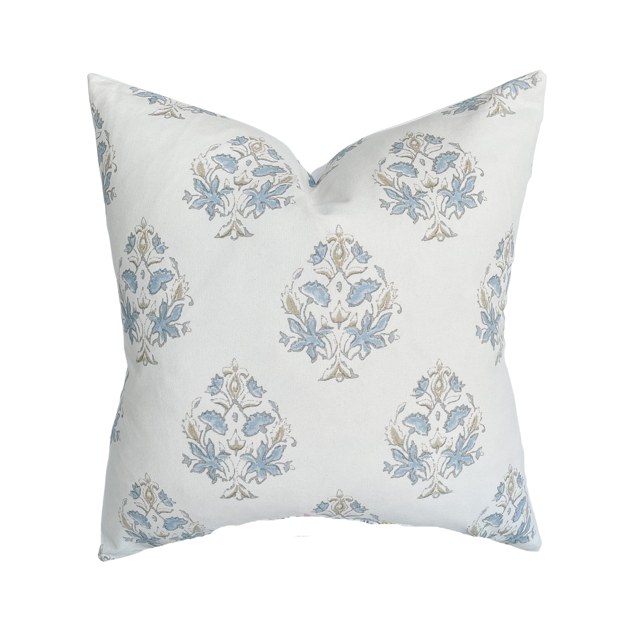 Ayla Floral Blue Handblock Pillow Cover Soft White Coastal Etsy