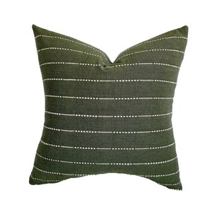 Soren | Evergreen Handwoven Stripe Pillow Cover | Forrest Moody Green Ivory | Modern Home Decor | 18x18 | 20x20 | 22x22 | 24x24 | Lumbar