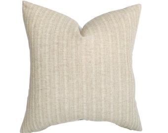 Sadie | Natural Tan Cream Stripe Pillow Cover | Neutral Beige Ivory Linen Handwoven | Modern Decor | 18x18 | 20x20 | 22x22 | 24x24 | Lumbar