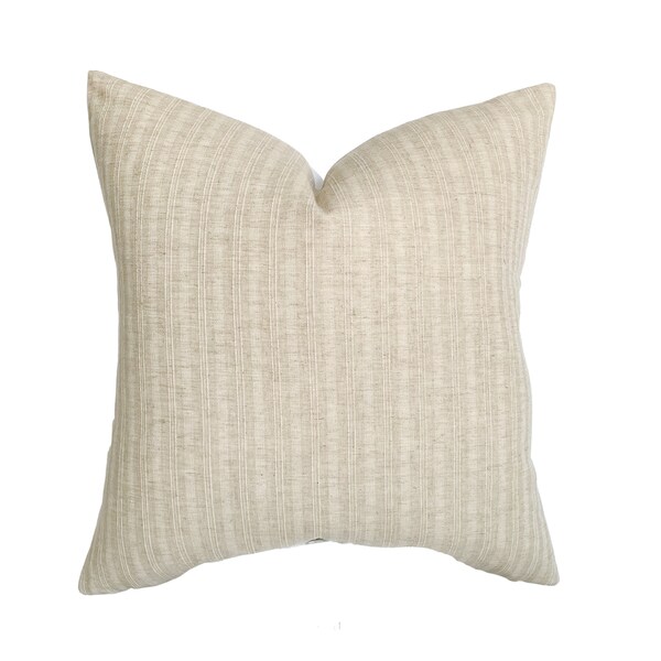 Sadie | Natural Tan Cream Stripe Pillow Cover | Neutral Beige Ivory Linen Handwoven | Modern Decor | 18x18 | 20x20 | 22x22 | 24x24 | Lumbar