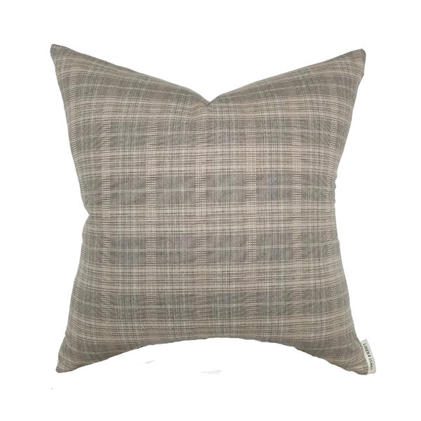 Rory | Woven Neutral Plaid Pillow Cover | Gray Tan Check Designer Fabric | Neutral Home Decor | 18x18 | 20x20 | 22x22 | 24x24 | Lumbar