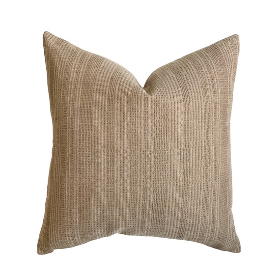 Clyde Brown Woven Stripe Pillow Cover Handwoven Earthy Taupe Brown Neutral  Designer Fabric 18x18 20x20 22x22 24x24 Lumbar 