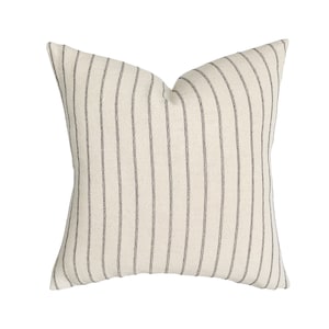 Walker | Woven Natural Black Stripe Pillow Cover | Neutral Beige Ivory Handwoven | Modern Home Decor | 18x18 | 20x20 | 22x22 | 24x24 |Lumbar