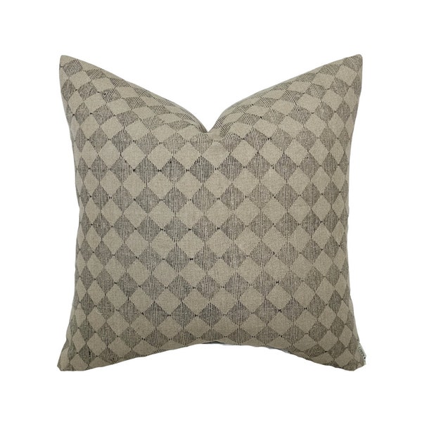 Sutton | Black Checkered Diamond Pillow Cover | European Style Designer Fabric | Neutral Home Decor | 18x18 | 20x20 | 22x22 | 24x24 | Lumbar