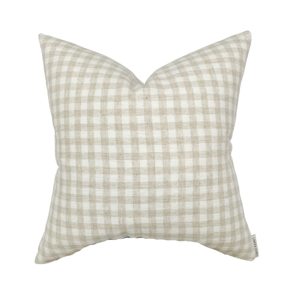 Roe | Ivory Tan Gingham Pillow Cover | Woven Neutral Taupe Check Designer Fabric | Natural Home Decor |18x18| 20x20 | 22x22 | 24x24 | Lumbar