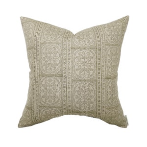 Naomi | European Floral Olive Pillow Cover | Flax Natural Designer Fabric | Neutral Home Decor | 18x18 | 20x20 | 22x22 | 24x24 | Lumbar