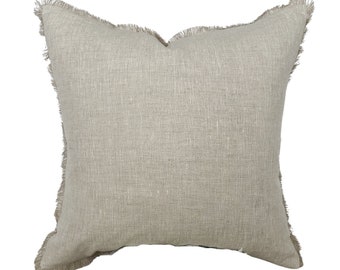 Natural Beige Fringe Linen Pillow Cover, Solid Fringe Throw Pillow for Sofa, Cottagecore Decor